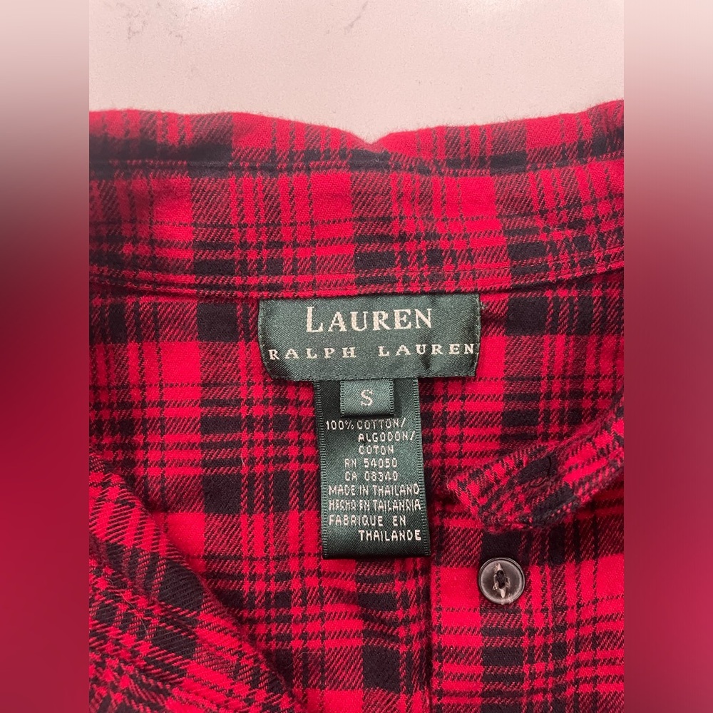 Lauren Ralph Lauren Women Red Black Plaid Flannel Button-Down Shirt Sz S cotton - Picture 2 of 15